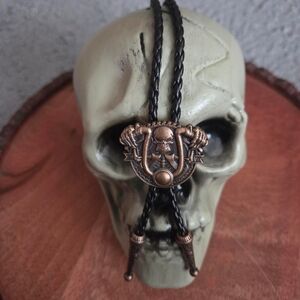Copper Skull Biker Bolo Tie Grunge Western Southwestern Mens Necklace Gift